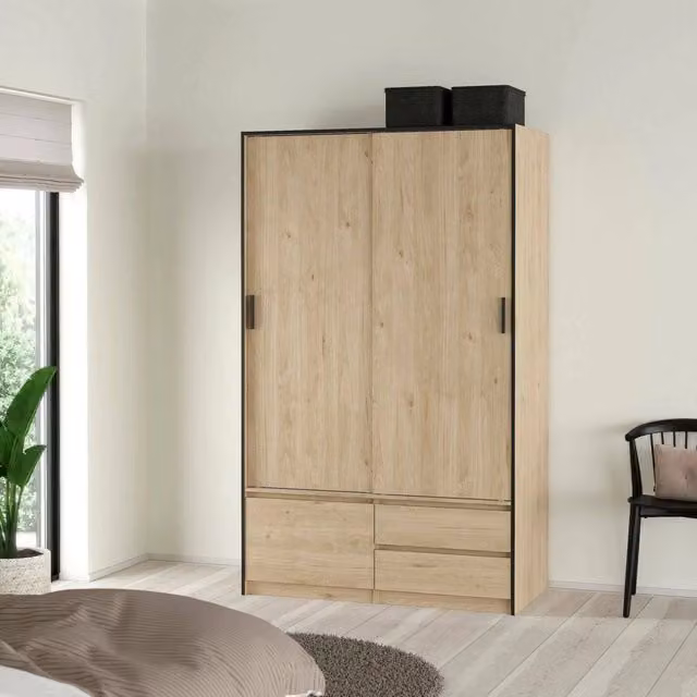 Armadio multifunzionale DMORA con ante scorrevoli in legno rovere marrone, ideale per camera da letto, bagno o garage, L: 60,25 cm, H: 200 cm