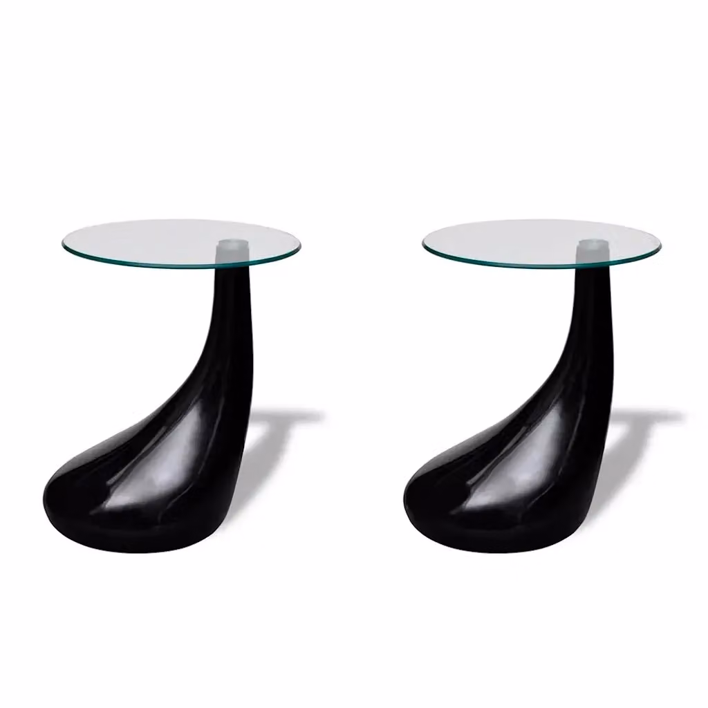Set di 2 tavolini da salotto moderni vidaXL con ripiano rotondo in vetro nero lucido – 2