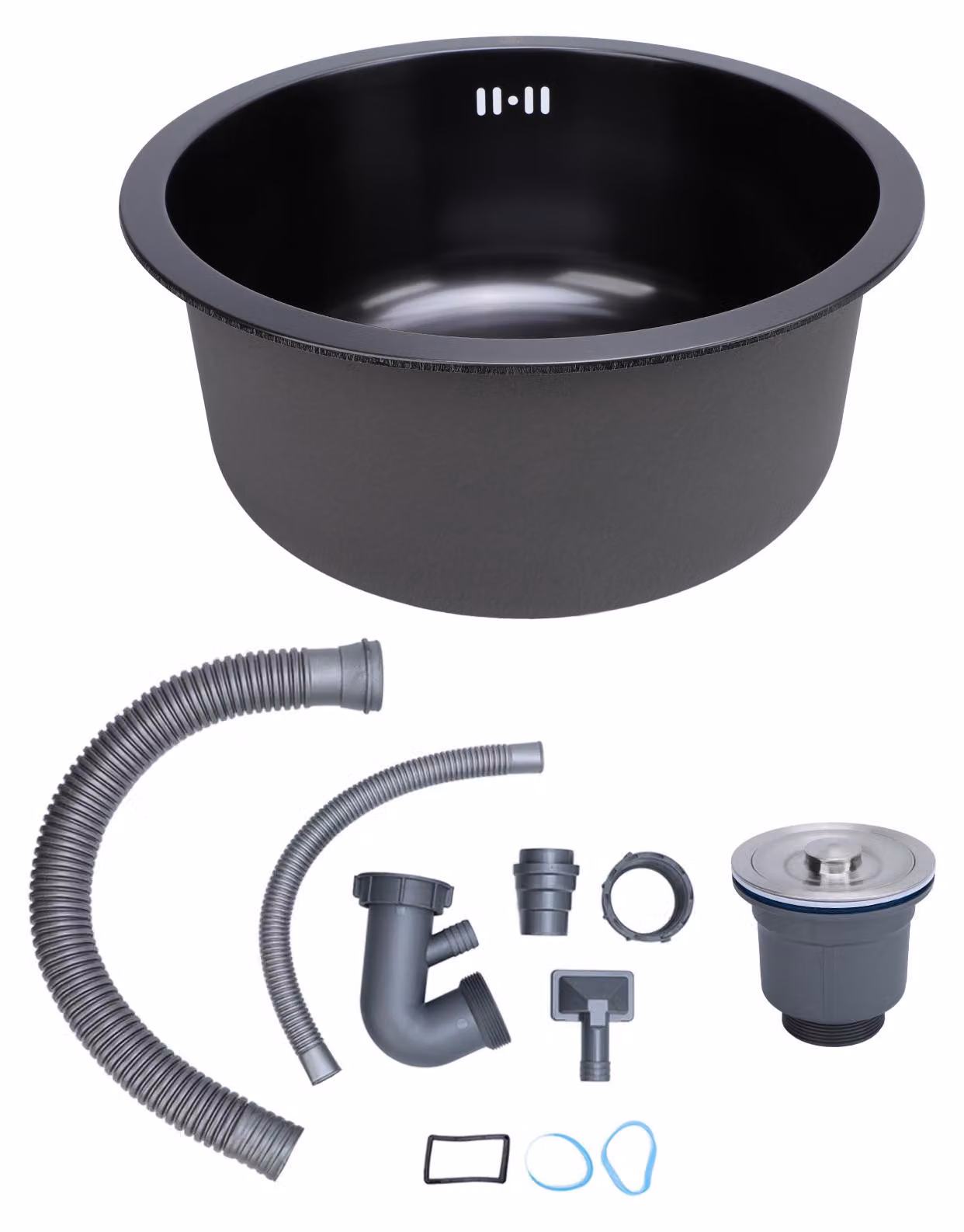 Lavello da cucina in acciaio inossidabile 304, rotondo, con una vasca, ideale per lavare verdure, frutta e stoviglie, diametro 42 cm, finitura nero opaco