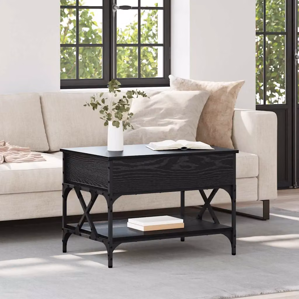 Tavolino da salotto vidaXL in stile industriale nero con piano in legno ingegnerizzato e struttura in metallo L: 70 cm, P: 50 cm, H: 50 cm