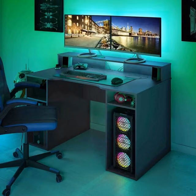 DMORA Scrivania Gaming Moderna Antracite L: 136 cm, P: 67 cm, H: 88 cm