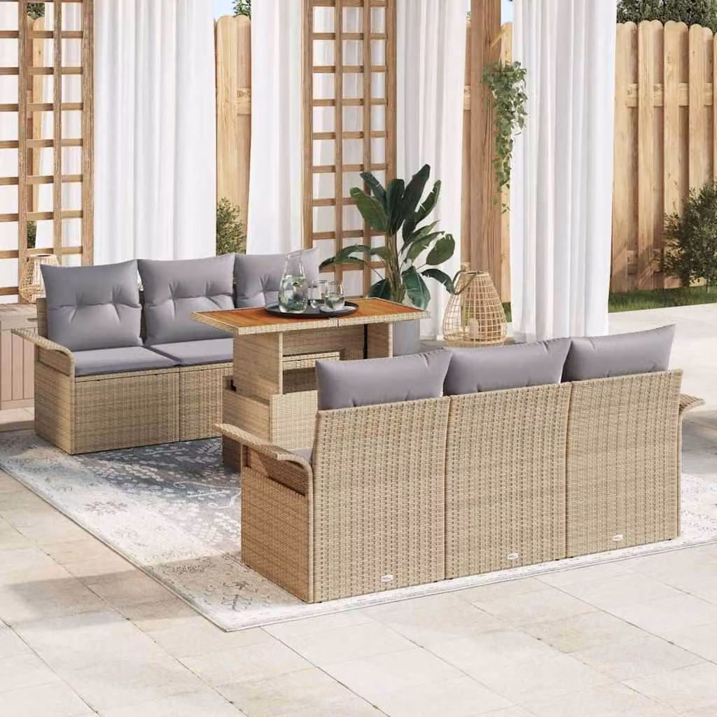 Maison Exclusive - Set da giardino composto da 7 pezzi, divano, in rattan sintetico beige