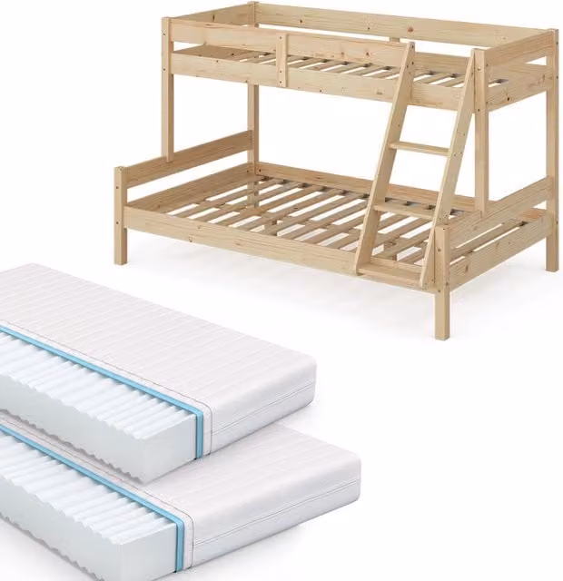 Letto a castello Everest Legno 120x200 / 80x200 cm con 2 materassi Vitalispa