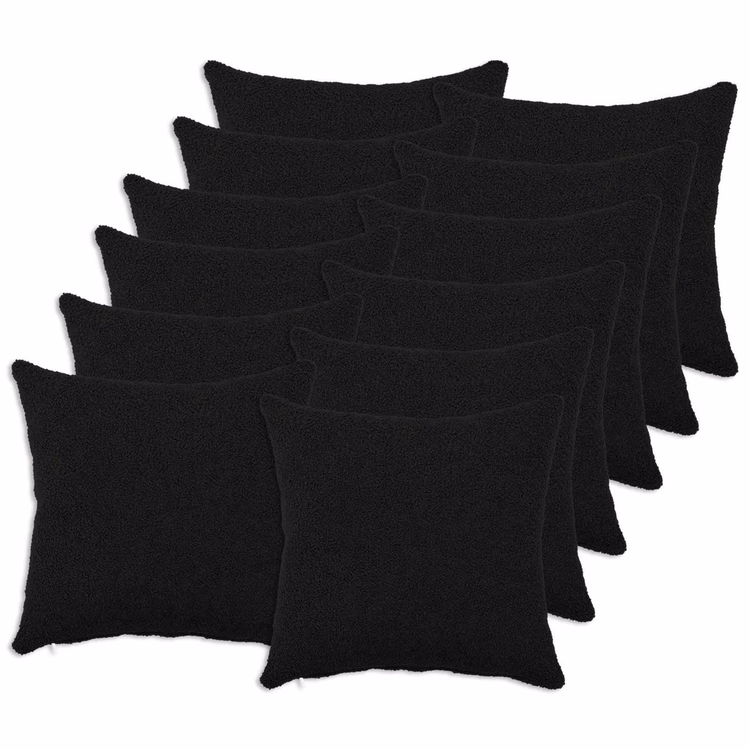 Set di 12 federe vidaXL HEERLEN nere in tessuto bouclé, L 50 cm x P 50 cm