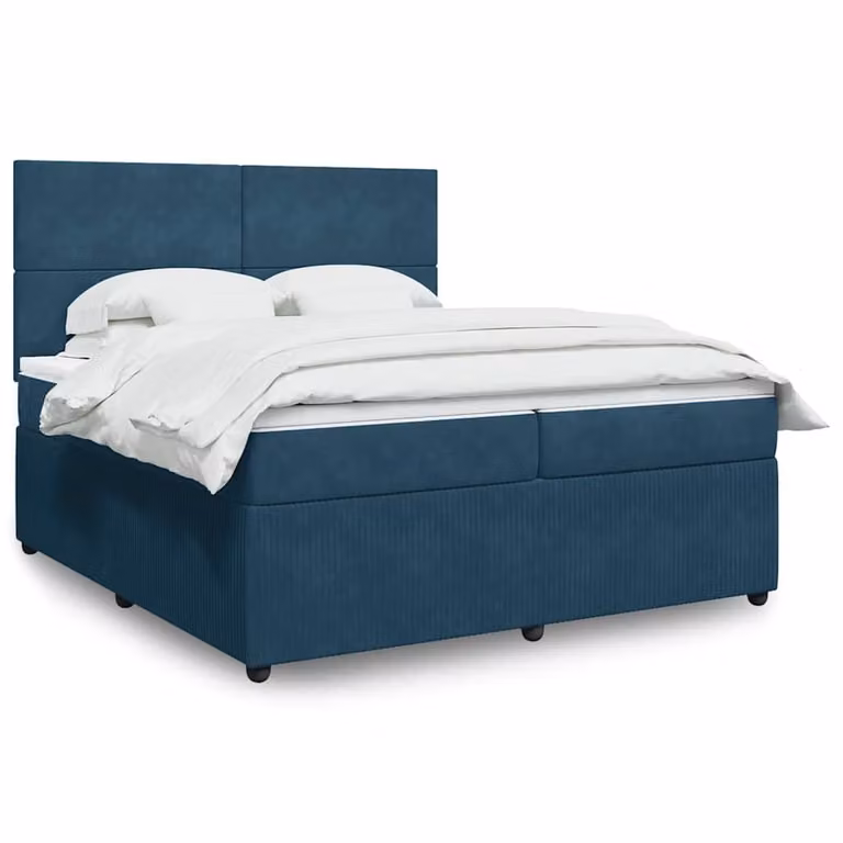 vidaXL Giroletto a Molle con Materasso Ibrido in Velluto Blu e Bianco L/P: 200 x 200 cm