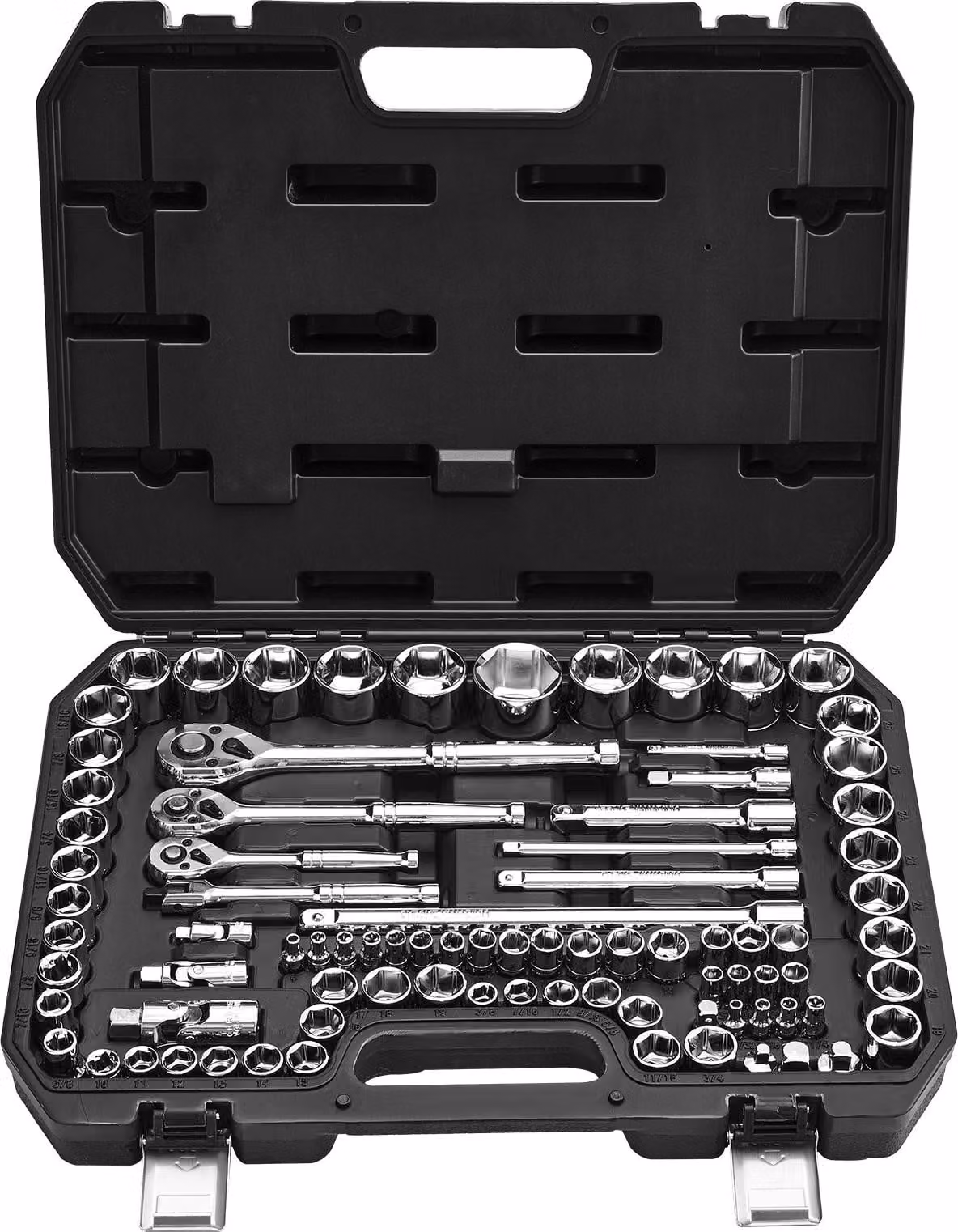Set di chiavi a bussola - Set di chiavi a cricchetto - 86 pezzi - Attacco 6,4/9,5/12,7 mm - Metrico e SAE - Chiavi a cricchetto e accessori - Valigetta di conservazione - Acciaio al cromo-vanadio