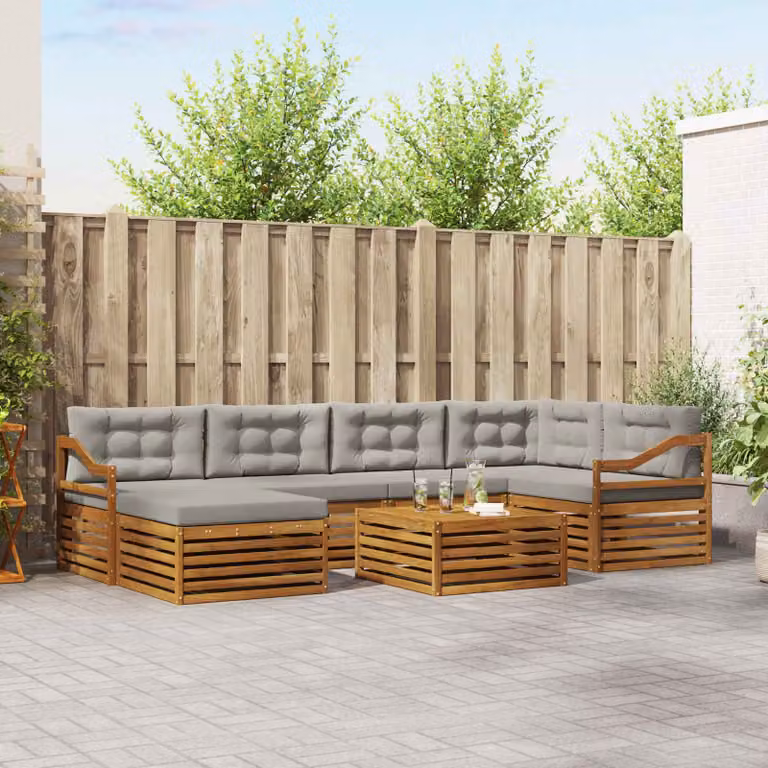 Set di divani da esterno vidaXL 7 pezzi in legno di acacia con cuscini, colore grigio e marrone