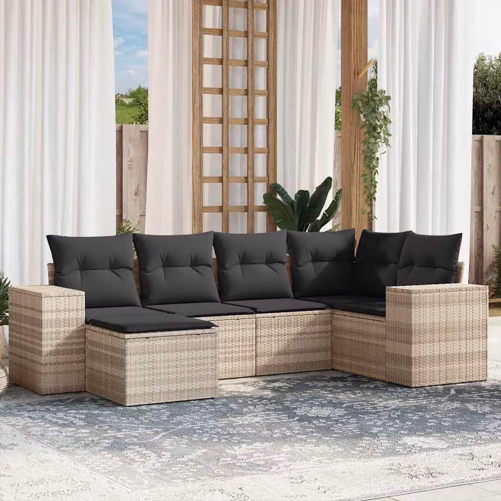 vidaXL Set Divano da Giardino a L 6pz in Polyrattan Grigio con Cuscini Imbottiti e Coperture Rimosse – 1