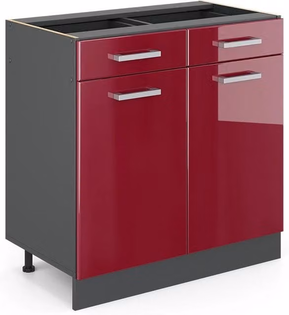 Mobiletto base per cucina Vicco R-Line Rosso lucido e Antracite con ante e cassetti senza piano di lavoro – 1