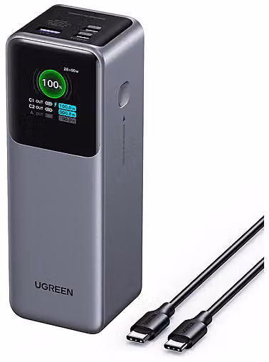 Power Bank UGREEN con ricarica rapida da 200 W e capacità 25000 mAh, Nero e Grigio