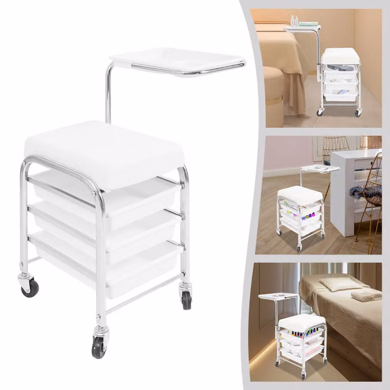 Carrello portautensili per manicure, design compatto, ripiano regolabile in altezza, BIANCO
