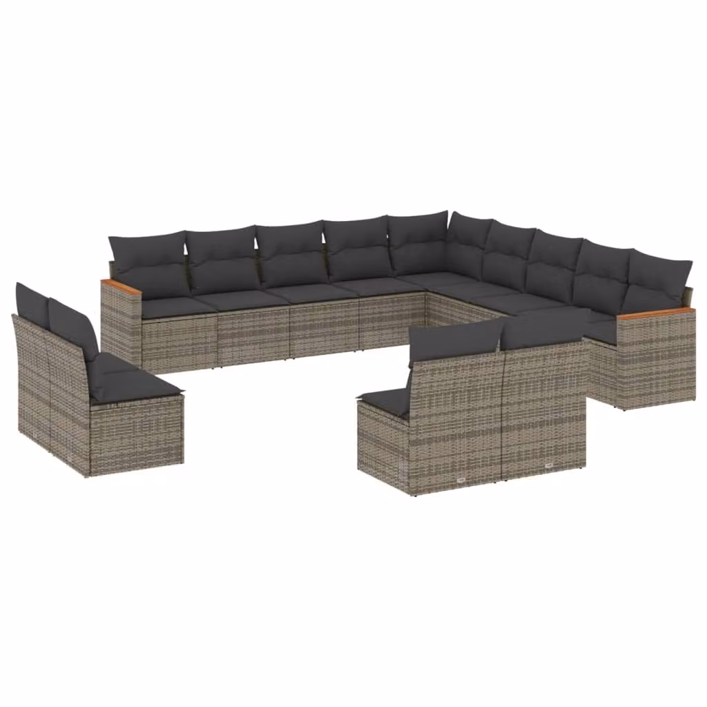 Set Divani da Giardino 13 pz con Cuscini Grigio in Polyrattan