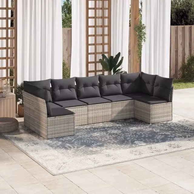 Set Divani da Giardino 7pz con Cuscini Grigio Chiaro Polyrattan 3249271