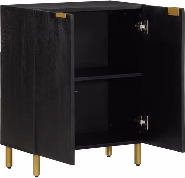 Credenza moderna vidaXL in legno di mango e metallo nera opaca L: 60 cm, P: 33 cm, H: 75 cm – 1
