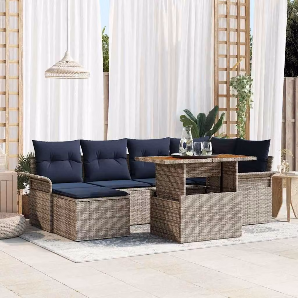Maison Exclusive - Set da giardino composto da 7 pezzi, divano, colore grigio, realizzato in rattan sintetico