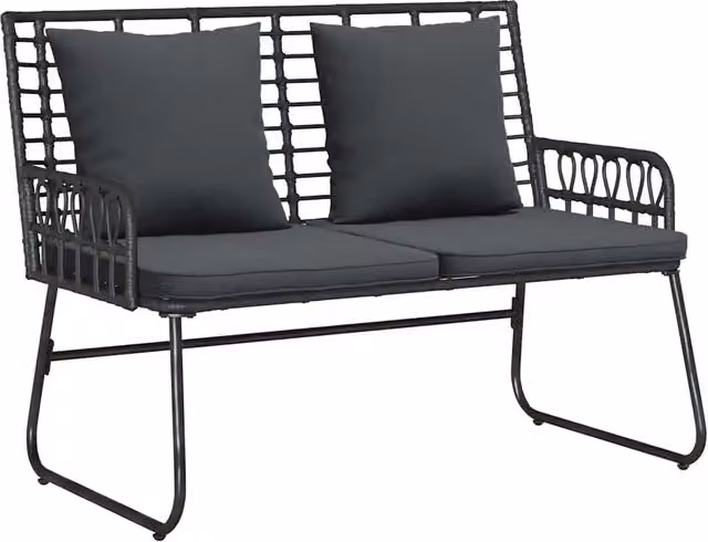 Panchina da giardino moderna in rattan e metallo con braccioli, colori nero e antracite, L: 110 cm, H: 83 cm, P: 69 cm – 1