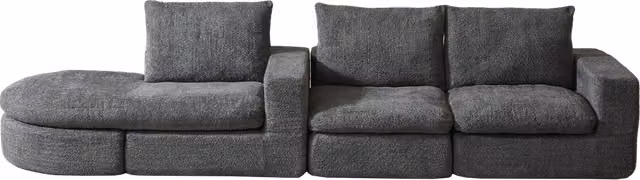 Divano modulare in chenille con elementi curvi e chaise longue, schiuma ad alta densità, senza montaggio richiesto