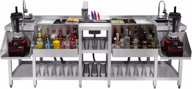Stazione Cocktail Bar Compatta Twin Cocktail con Risciacquo Shaker da Lavello Monster Shop Argento