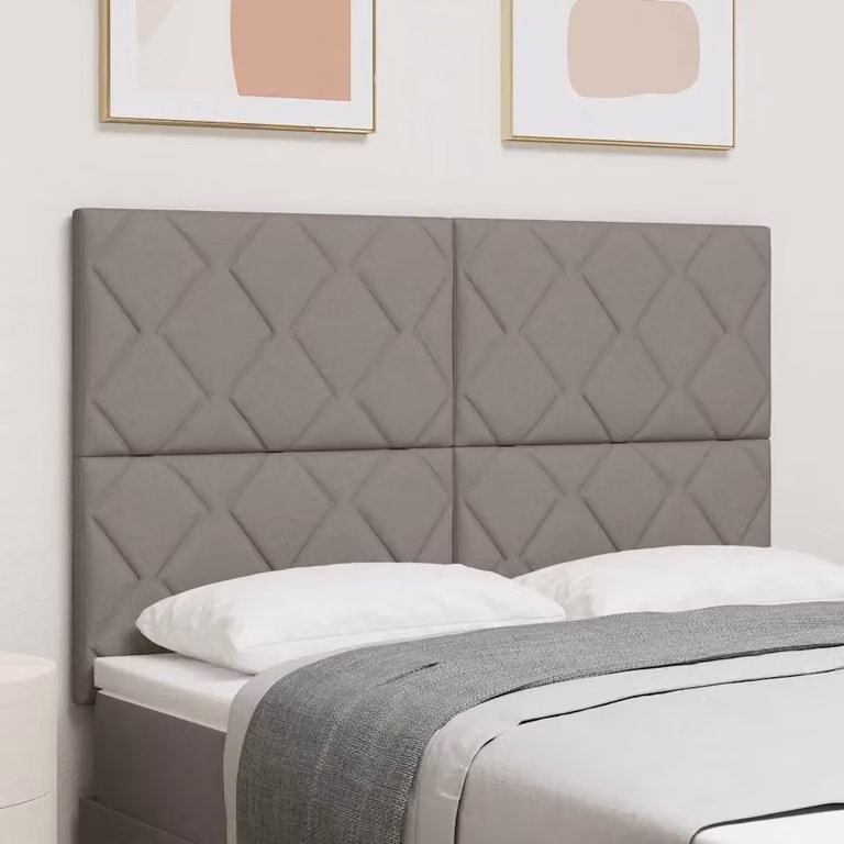 Testiera per letto moderna vidaXL in tessuto beige o grigio con struttura in legno di pino e pannello imbottito L: 144 cm, H: 76 cm, P: 10 cm