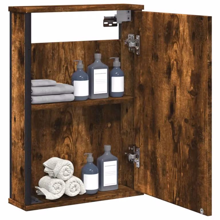 Mobile bagno con specchio vidaXL in rovere fumo, L: 42 cm, P: 12 cm, H: 60 cm