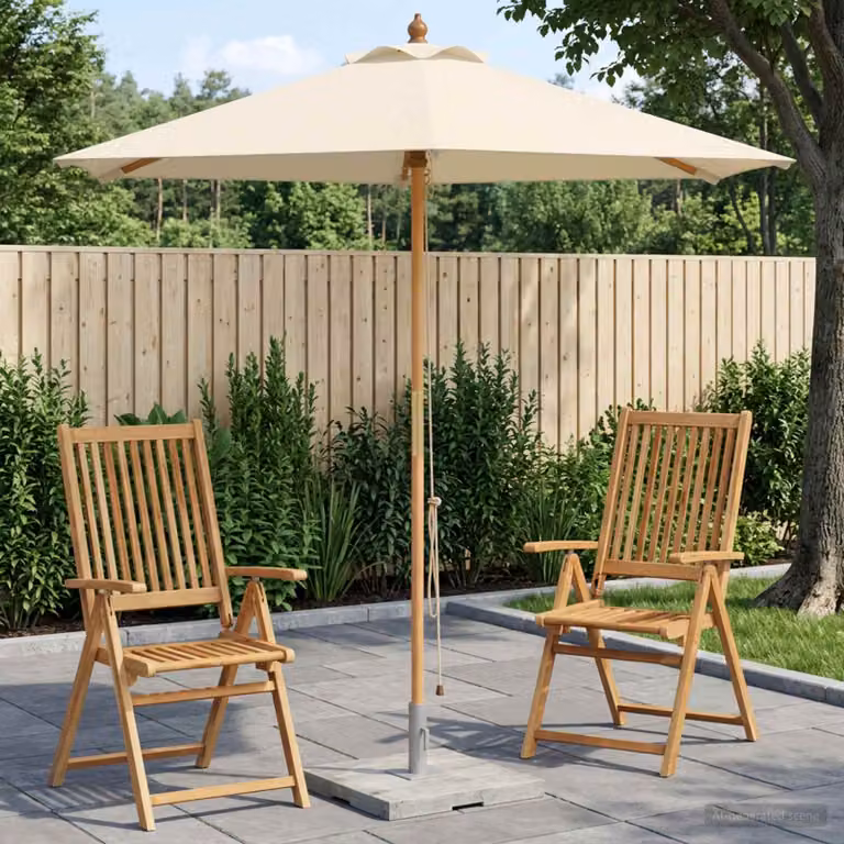 Ombrello da giardino vidaXL in legno di eucalipto e poliestere, colore beige, Ø 240 x H 237 cm