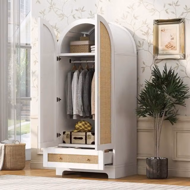 Armadio REDOM a 2 ante con cassetti e appendiabiti, stile scandinavo, bianco, L: 70 cm, P: 55 cm, H: 170 cm