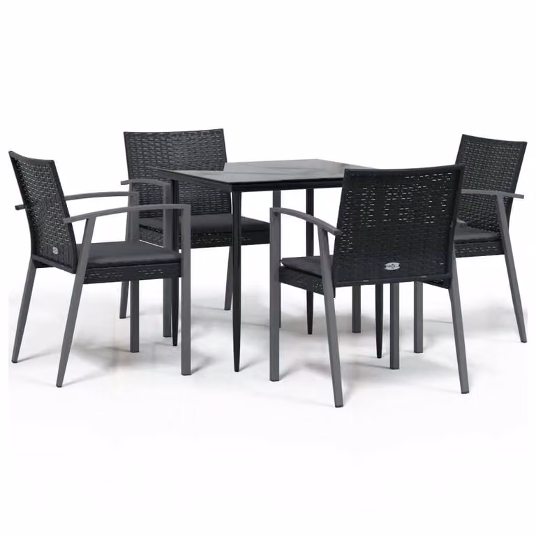 Set Pranzo da Giardino 5pz con Cuscini in Polyrattan e Acciaio