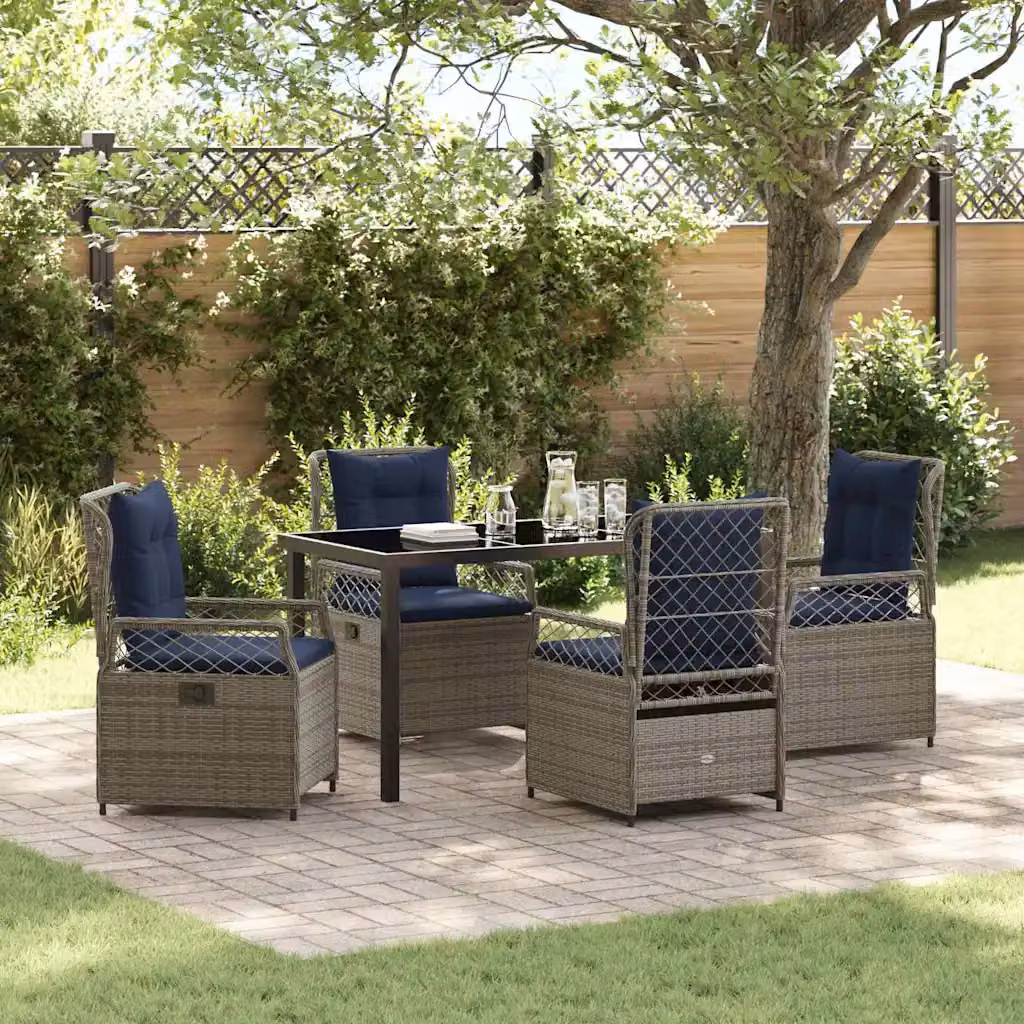 Set da pranzo per giardino e terrazzo vidaXL in polyrattan grigio con tavolo in vetro, composto da 5 pezzi