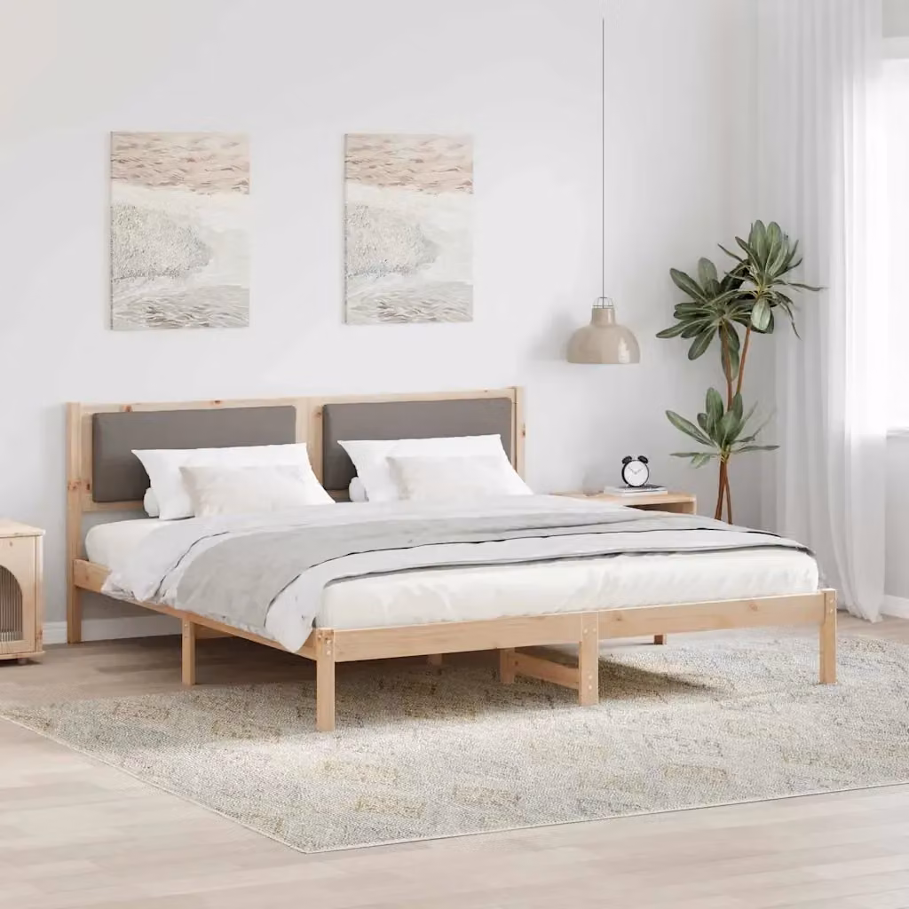 Letto matrimoniale Talpa in pino massello con tessuto beige o grigio L/P/H: 180 x 200 x 103 cm – 2