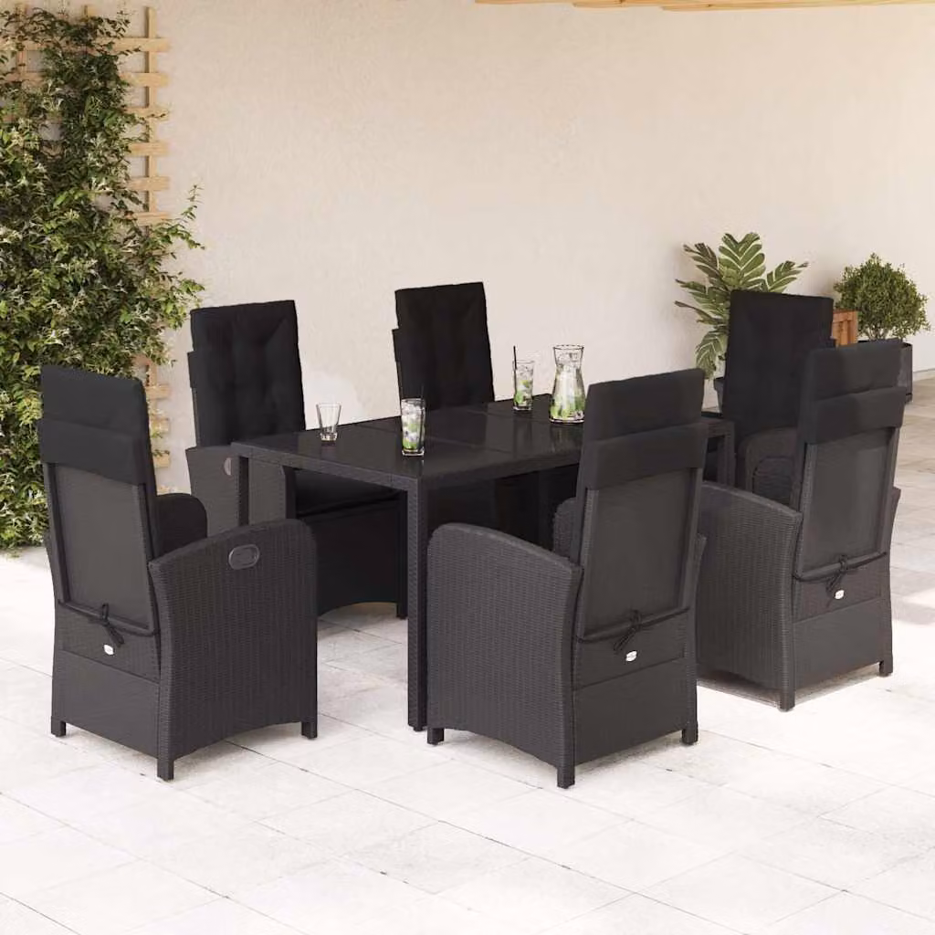 vidaXL Set da Pranzo da Giardino 7 pz in Polyrattan Nero con Piano in Vetro – 1