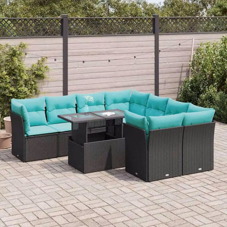 Maison Exclusive - Set da giardino 9 pezzi con cuscini in polyrattan nero