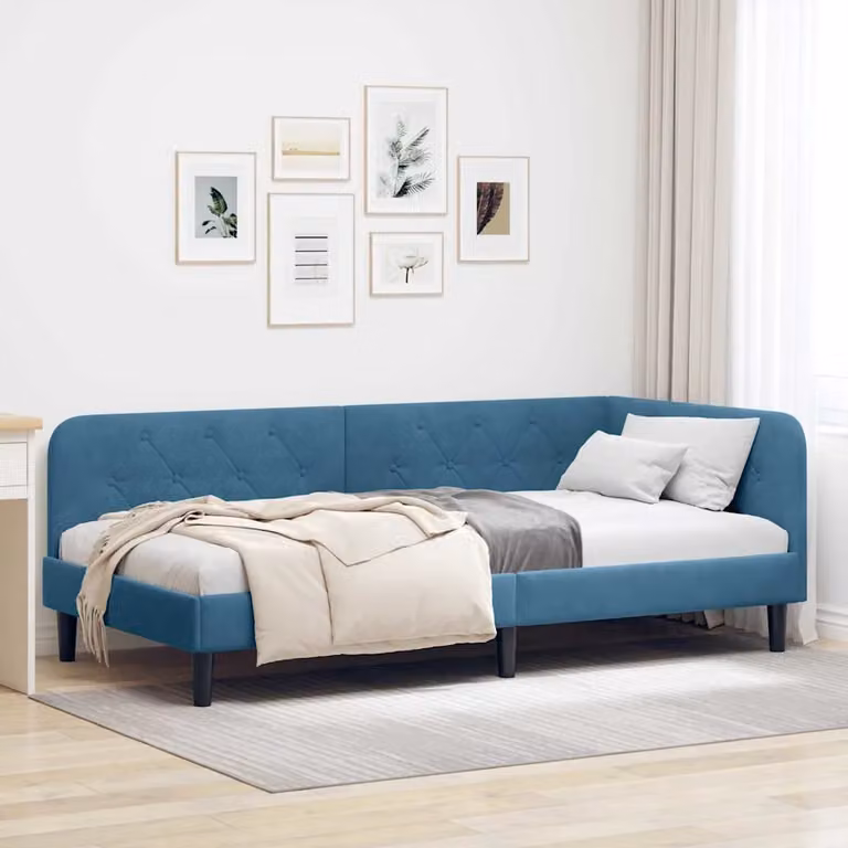 Cornice del letto ad angolo asimmetrica vidaXL in velluto blu, L/P/H: 204 x 90 x 72 cm