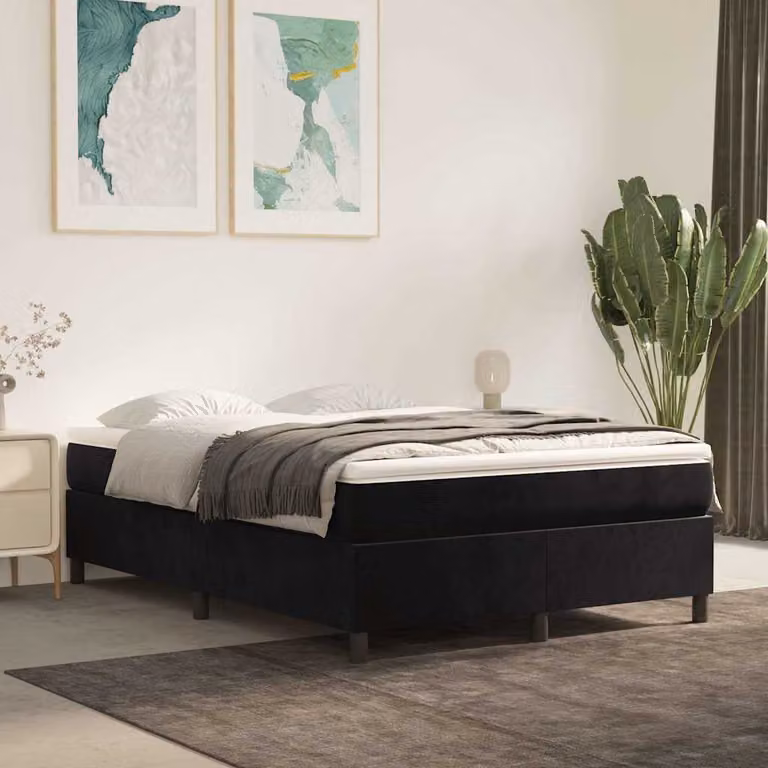 vidaXL Letto Ibrido con Giroletto a Molle e Materasso in Velluto Nero L: 140 cm, P: 190 cm
