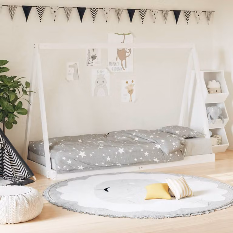 vidaXL Giroletto per Bambini in Legno Massello di Pino Bianco L: 80 cm, P: 200 cm