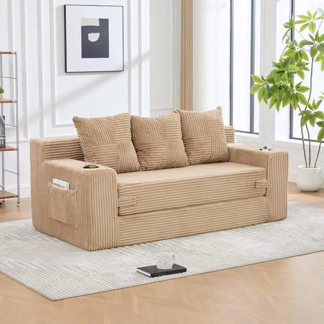 Divano modulare 172x87x64 cm a 2 posti in velluto a coste kaki