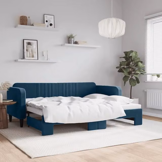 Divano Letto con Letto Estraibile-Sofa Letto-Daybed Blu 80x200 cm in Velluto 238484