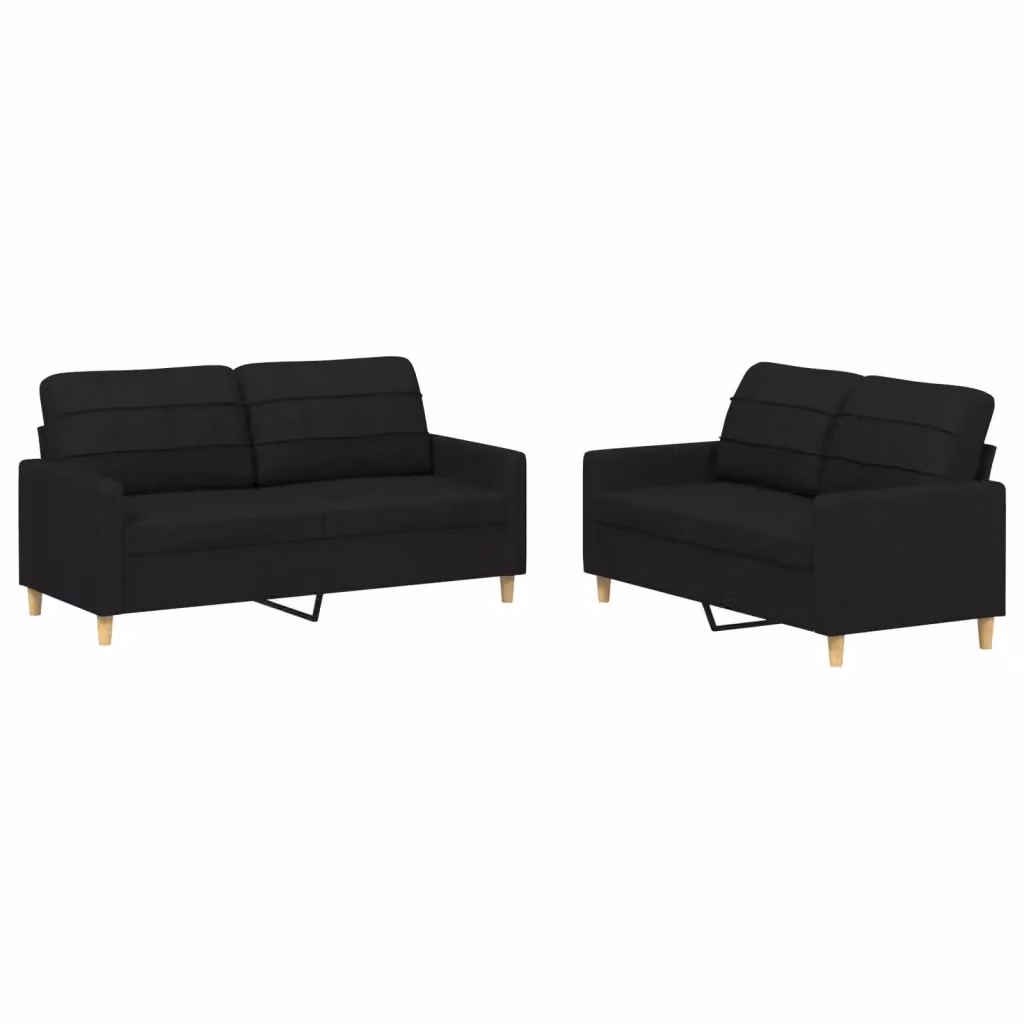 Set di 2 divani moderni vidaXL in tessuto nero con cuscini per soggiorno – 2