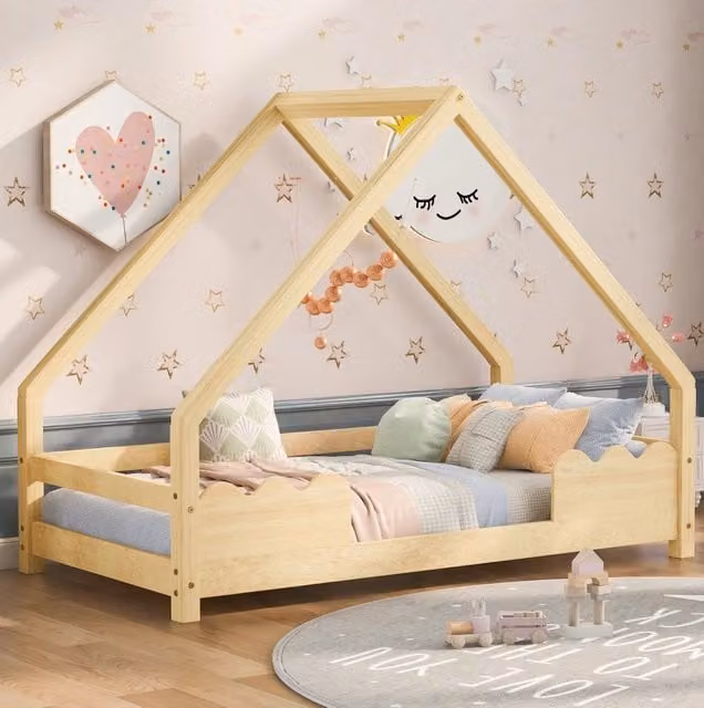 Letto casetta per bambini MODFU in legno di pino naturale beige e marrone L/P: 200 x 90 cm
