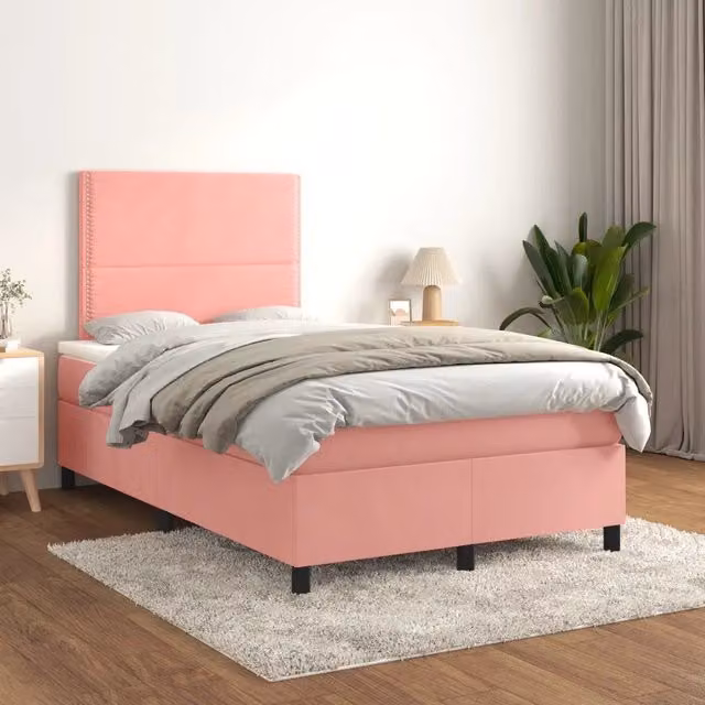 Letto con Giroletto a Molle e Materasso Ibrido vidaXL in Velluto Rosa e Bianco L/P/H: 200 x 120 x 40 cm – 1