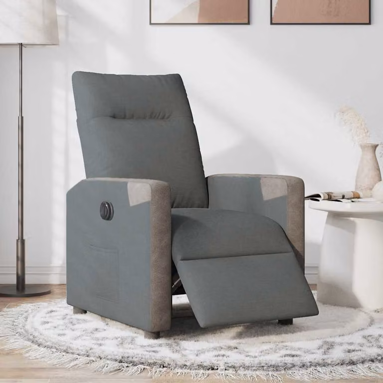 vidaXL Poltrona Elettrica Reclinabile in Tessuto Grigio con Braccioli e Struttura in Legno e Metallo