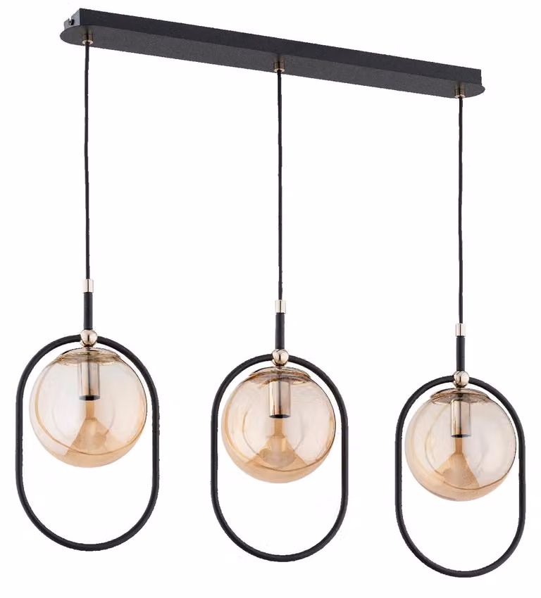 Lampada a sospensione AMARO nero-ambra 3xE14x10W in metallo, dimensioni: 90x78x18 cm, IP20, Alfa
