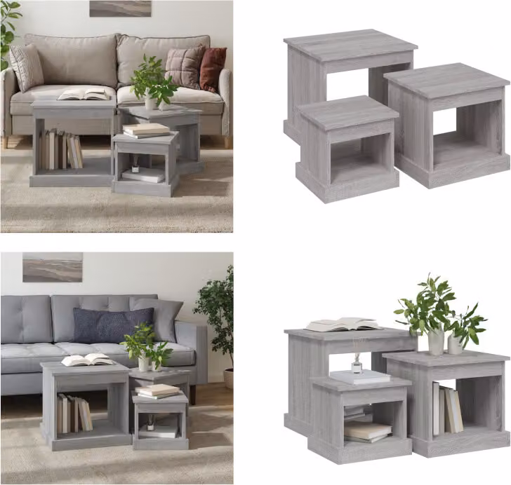 vidaXL Tavolini 3 pz. Materiale a base di legno Sonoma grigio - Tavolino - Tavolini - Tavolino - Tavoli laterali