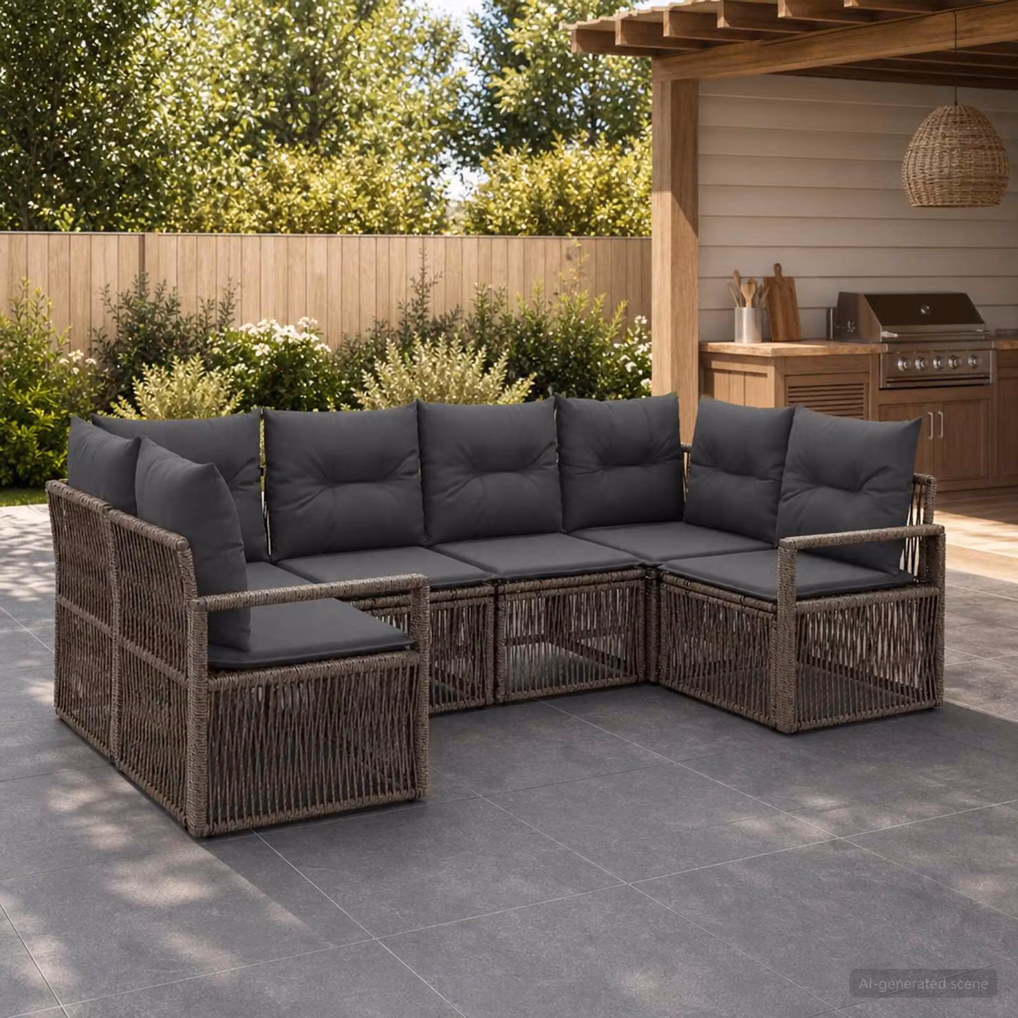 Set Divano da Giardino vidaXL a 6 posti in Polyrattan Grigio con Cuscini e Struttura in Acciaio