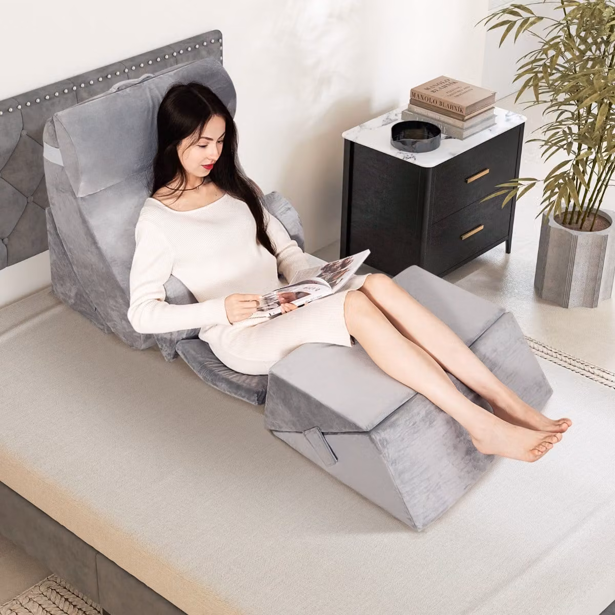 Costway Set di 7 cuscini a cuneo in memory foam regolabili per corpo con copertura lavabile, Grigio