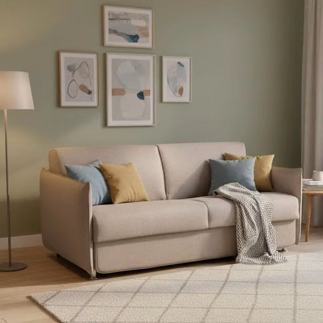 Divano Letto 2 Posti DMORA Verceia con Copertura Sfoderabile e Contenitore, Grigio Tortora, L: 160 cm, P: 95 cm – 1