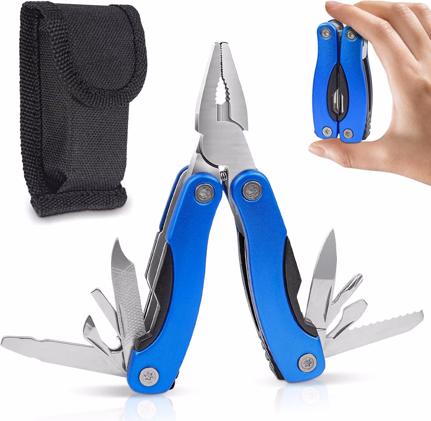 Pinza multifunzione 11-in-1, in acciaio inossidabile, con cacciaviti, coltello, custodia, ideale per attività all'aperto