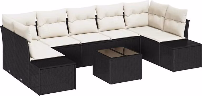 Set Divano da Giardino con cuscino 8 pcs Nero polyrattan