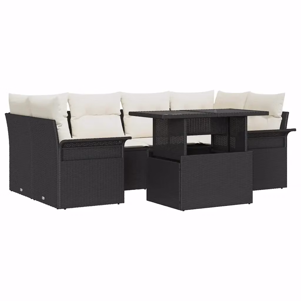 Set Divano da Giardino vidaXL in Polyrattan 7 Pezzi con Cuscini Nero e Beige – 2