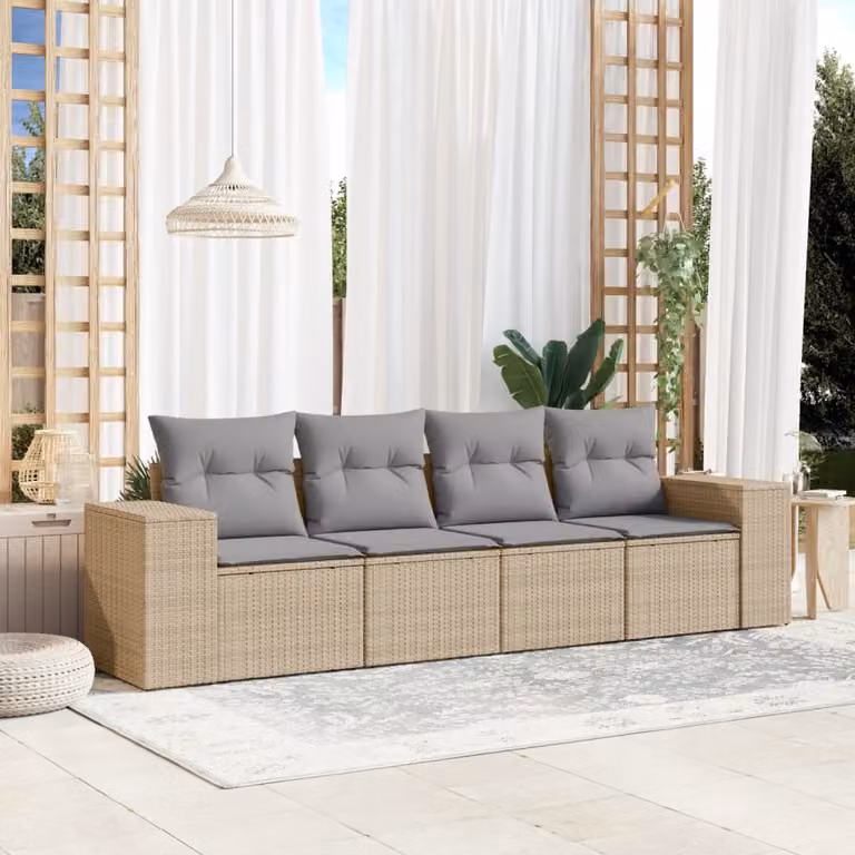 Set Divano da Giardino vidaXL 4 Pezzi con Cuscini Beige e Struttura in Acciaio Verniciato a Polvere