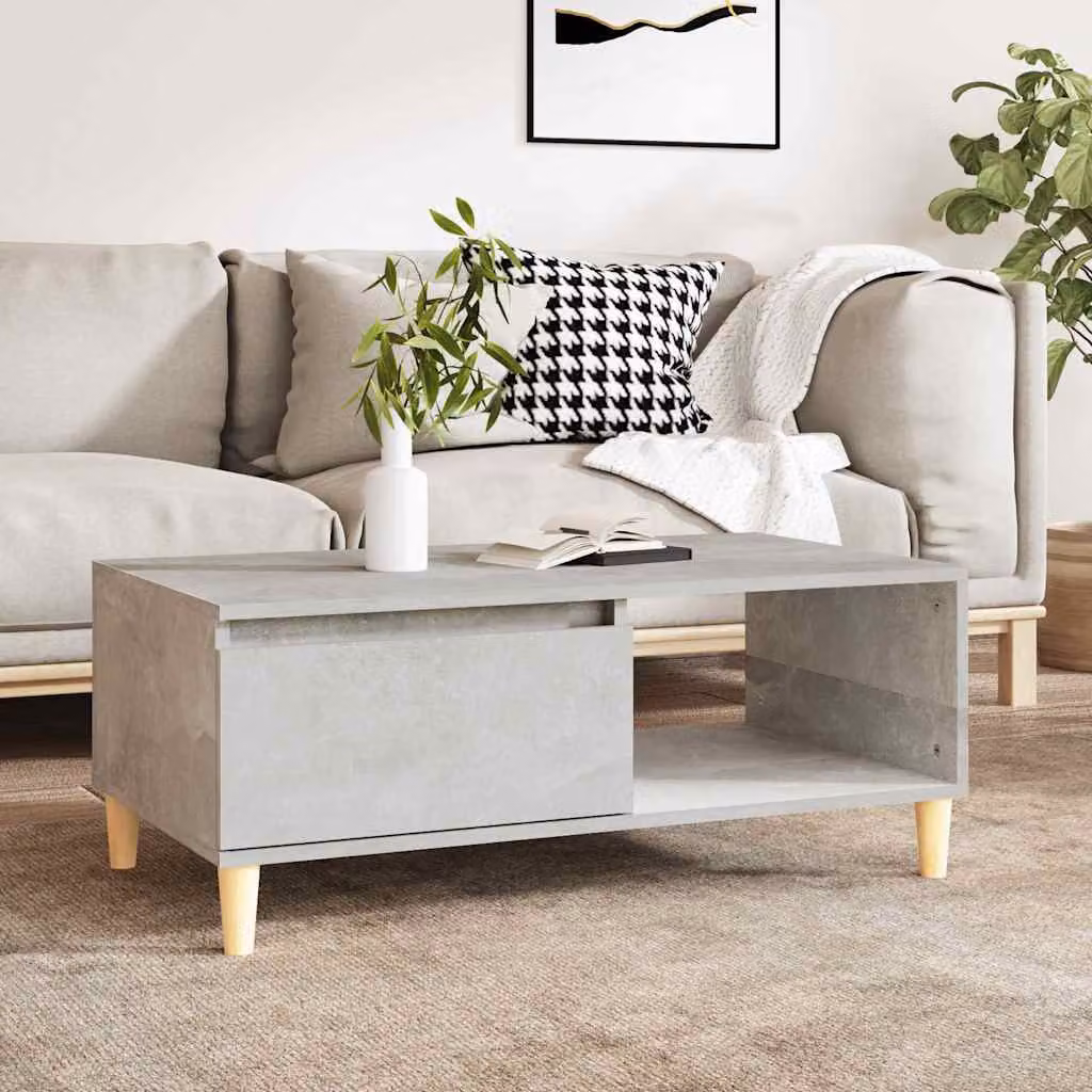 Tavolino da salotto vidaXL in legno multistrato e composito, colore grigio cemento, L 90 cm x P 50 cm x H 36,5 cm